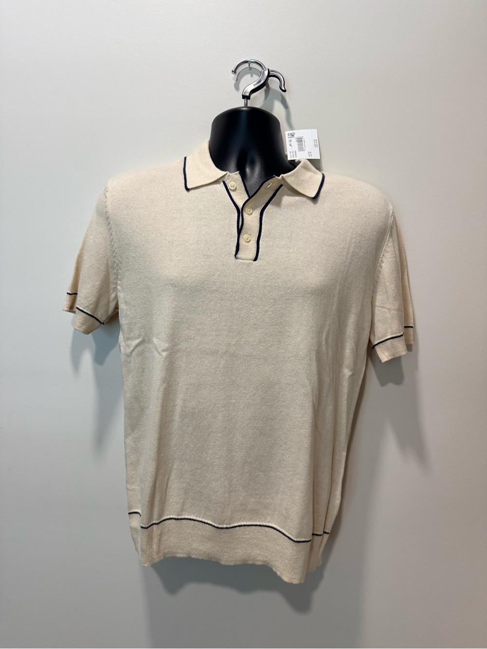 American Eagle Outfitters Cream Polo with Navy Trim
